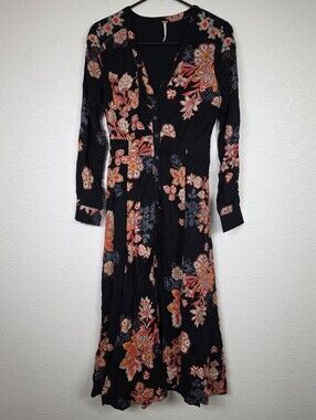 Free People Black Size 0 Floral Print Midi Dress